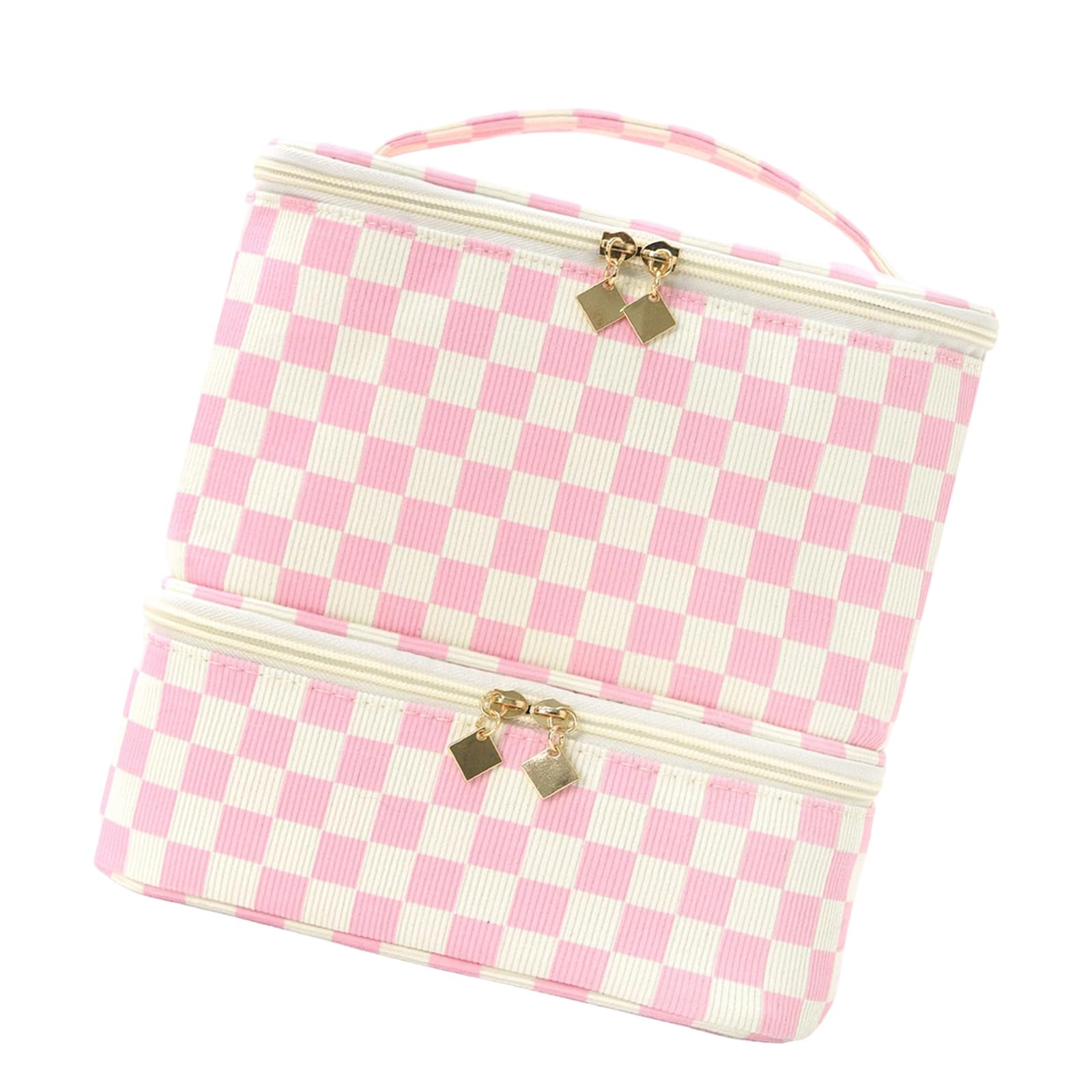Btgghytr Spacious Checkered Cosmetics Holder for Polish Products and Accessories Featuring 2 Layers Vintage Framework Cosmetic Bag