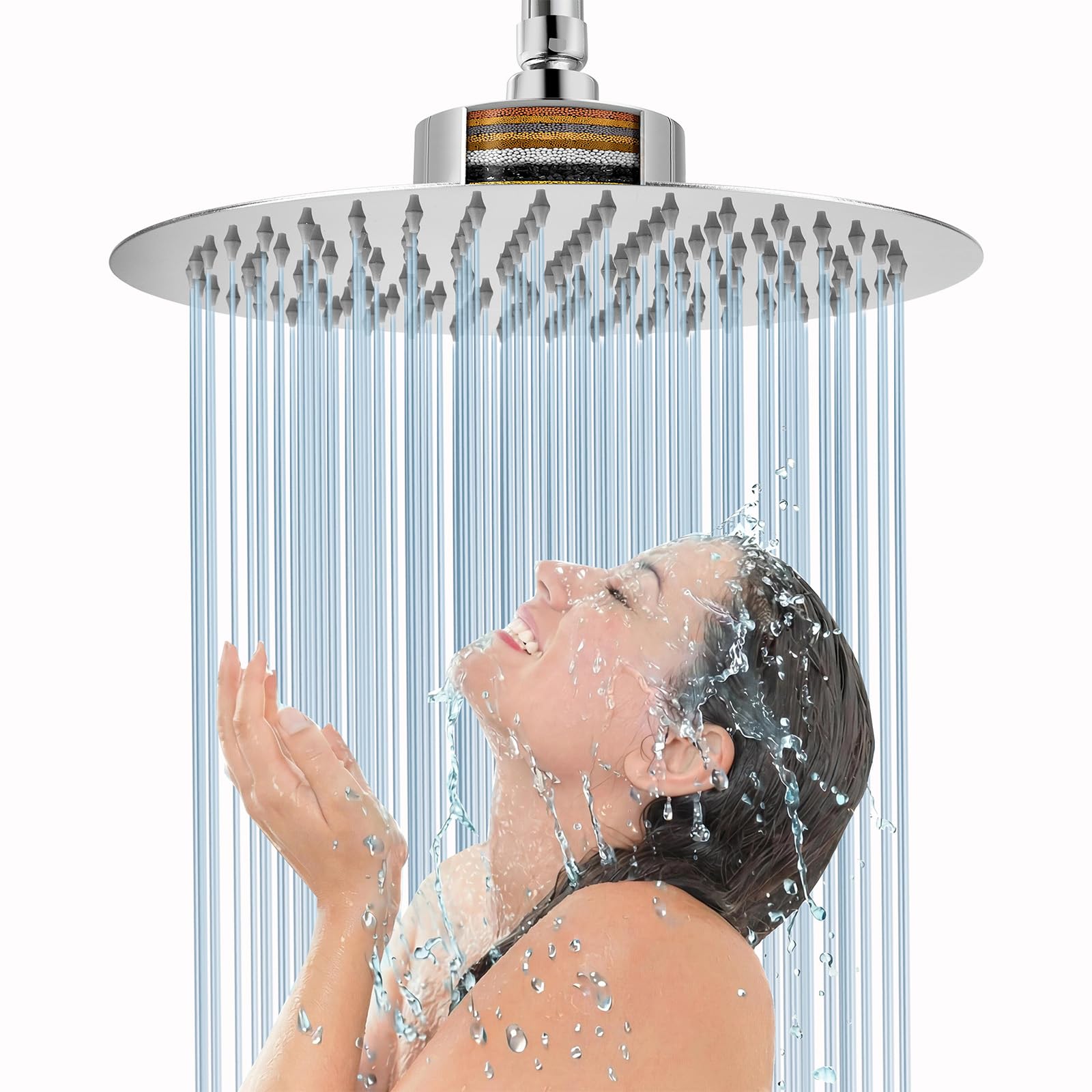 Cabezal de Ducha de Lluvia Voolan con Cabezales de Ducha de Lluvia Grandes, Filtrados y de Alto Caudal, Fabricados en Acero Inoxidable, Filtro de Cabezal de Ducha en Cascada, 25cm Redondo