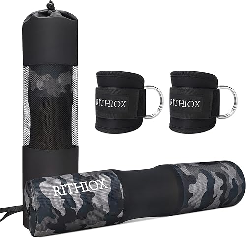 RITHIOX Juego de almohadillas para pesas para levantamiento de pesas para estocadas en cuclillas, protege tu cuello, correa de tobillo y hombro para