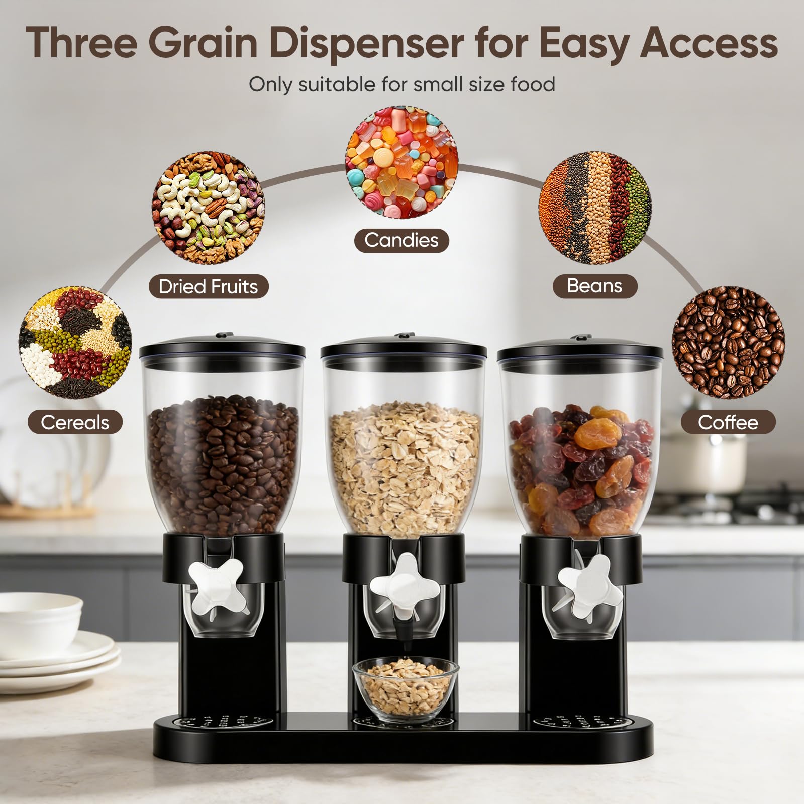 Distributore Di Cereali, Set Da 3 Pezzi Capacità 2 L Capacità Totale 6 L Triplo Distributore Di Cereali Per Cornflakes Caramelle Frutta Secca Riso Cereali Dolci E Chicchi Di Caffè