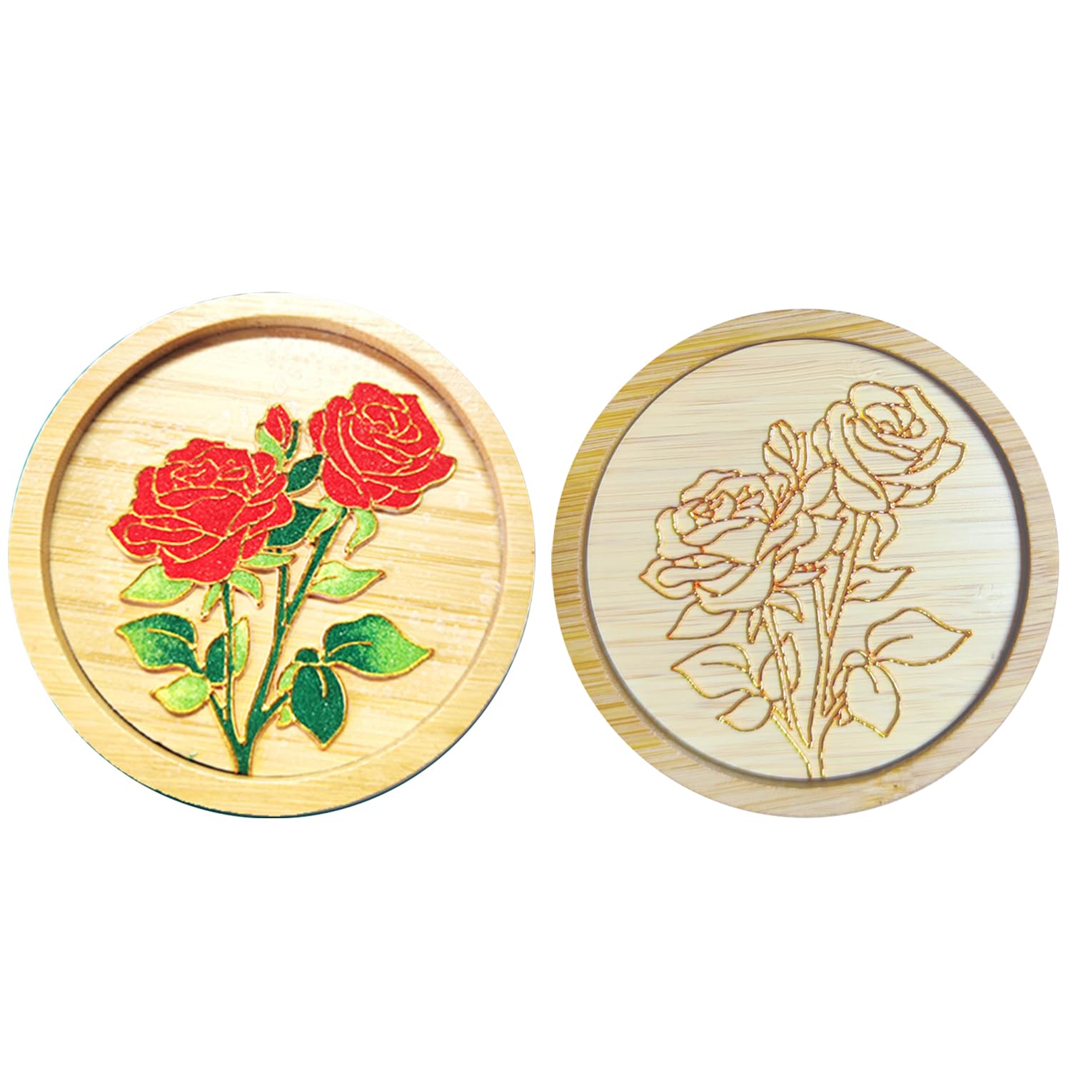 Cloisonne Filigree Bamboo Coaster, Flower Cloisonne Enamel Painting Coaster, DIY Cloisonne Supplies (Rose)