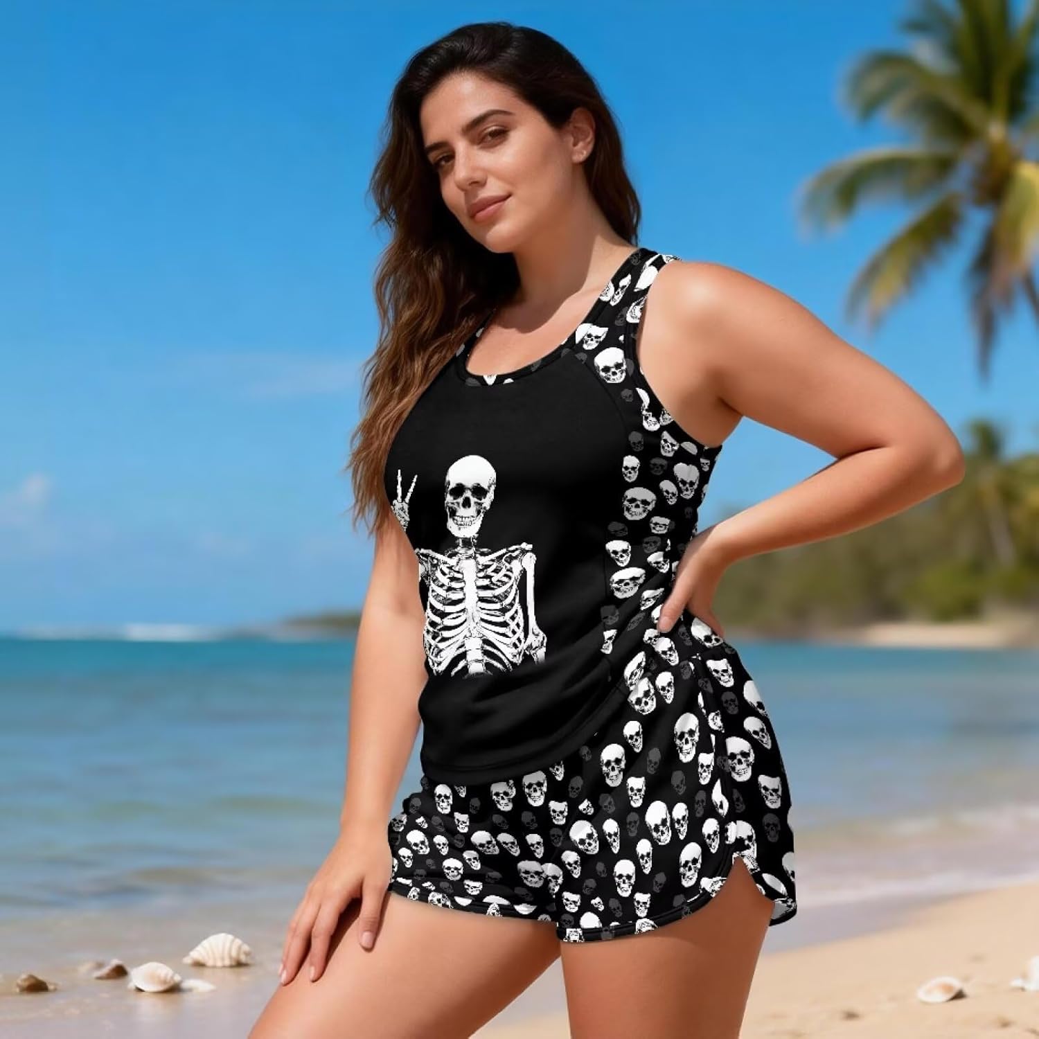 Tankini Swimsuit for Women Plus Size Bathing Suit Breathable Swimwear Two Set Athletic Beach Set with Pockets