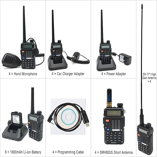 Miniatura 9 de Paquete de 3 radioaficiones de mano (UV-5R) de largo alcance UHF VHF de doble banda de 2 vías con batería recargable de iones de litio Walkie