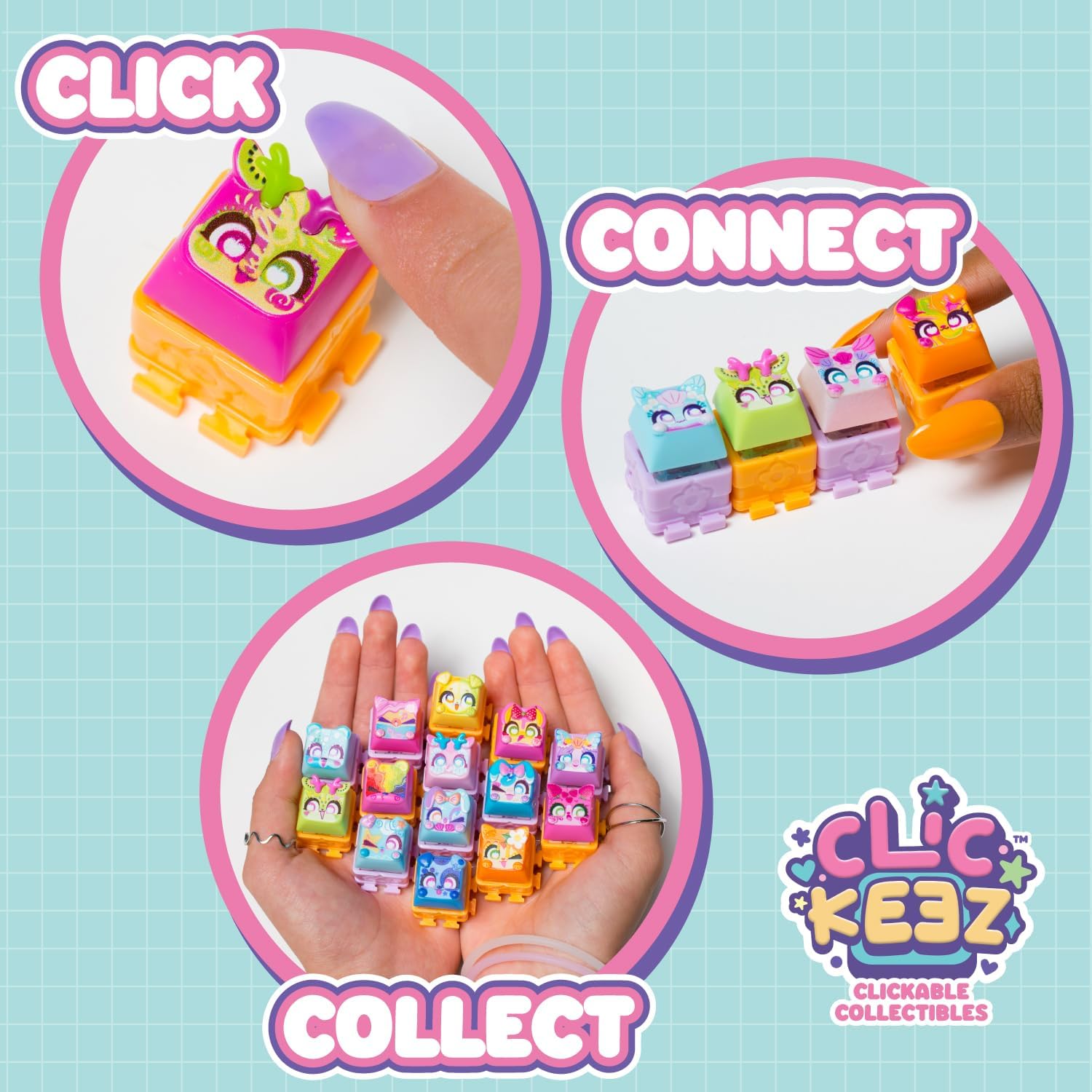 Clickeez Series 2 5-Pack | 5 Collectible Character Keyboard Keys Click and Clack | Create Your Own Keychain | Ages 6+