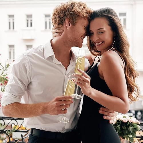 Miniatura 9 de Juego de Copas de Champán Mr. & Mrs. - Elegantes Copas de Brindis de Boda para Él y Ella para Celebraciones, Regalos de Registro de Boda y Despedida