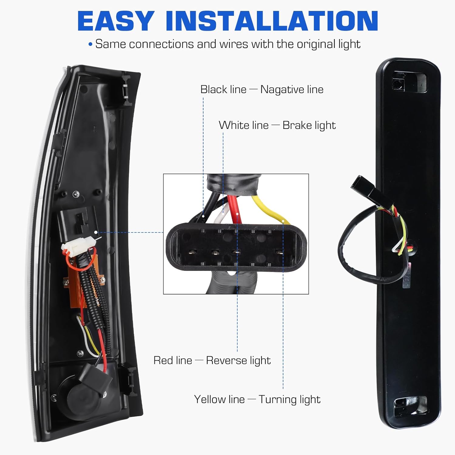 LED Tail Lights + 3rd Brake Light Fit for Chevy & for GMC C/K 1500 2500 3500 88-99, for Chevy Silverado 94-98, for Chevy Blazer 92-94 (Clear Lens)