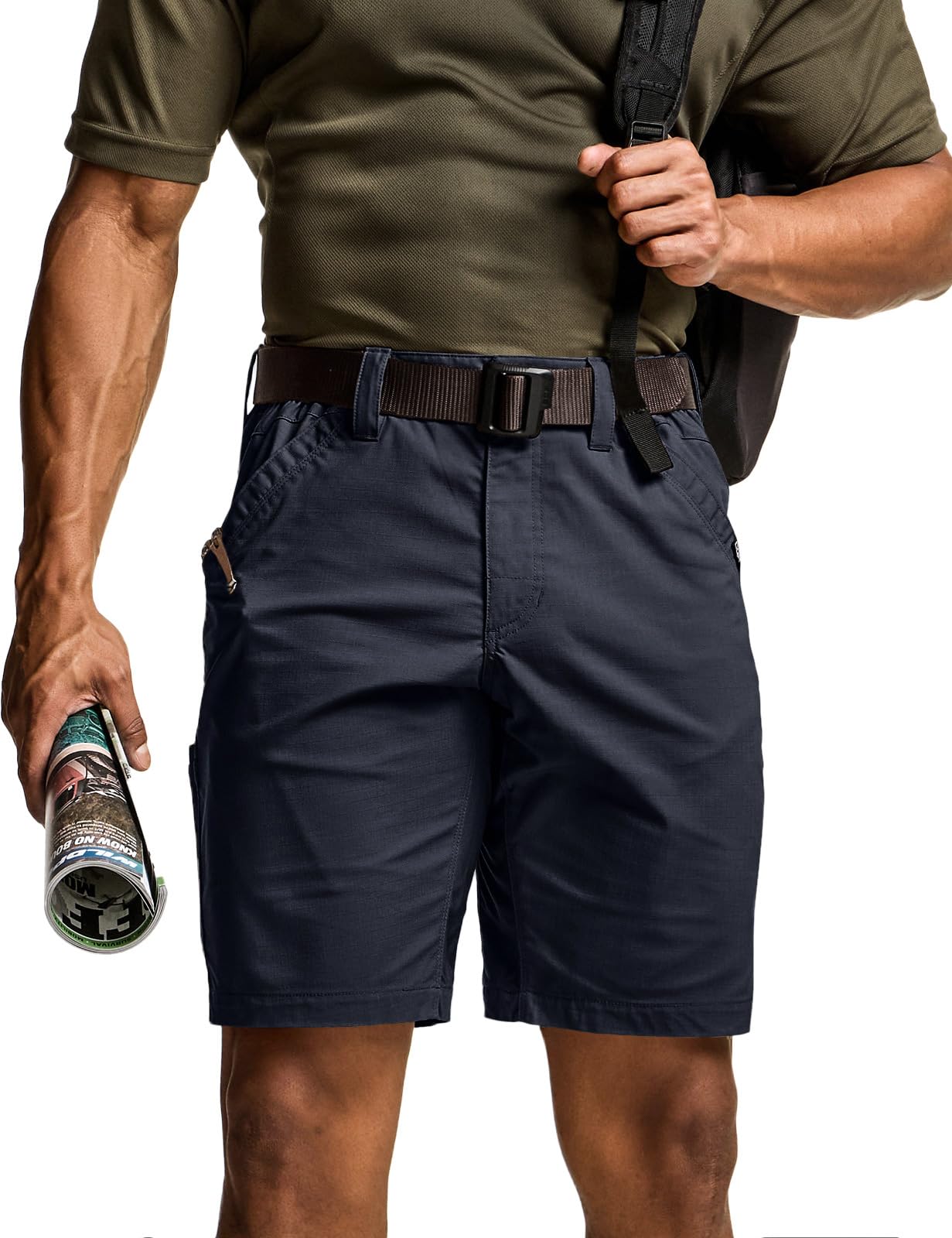 CQR Men's Flex Casual Cargo Shorts, Lightweight Water Resistant Golf Shorts, Stretch Tactical Work Shorts with Multi-Pocket