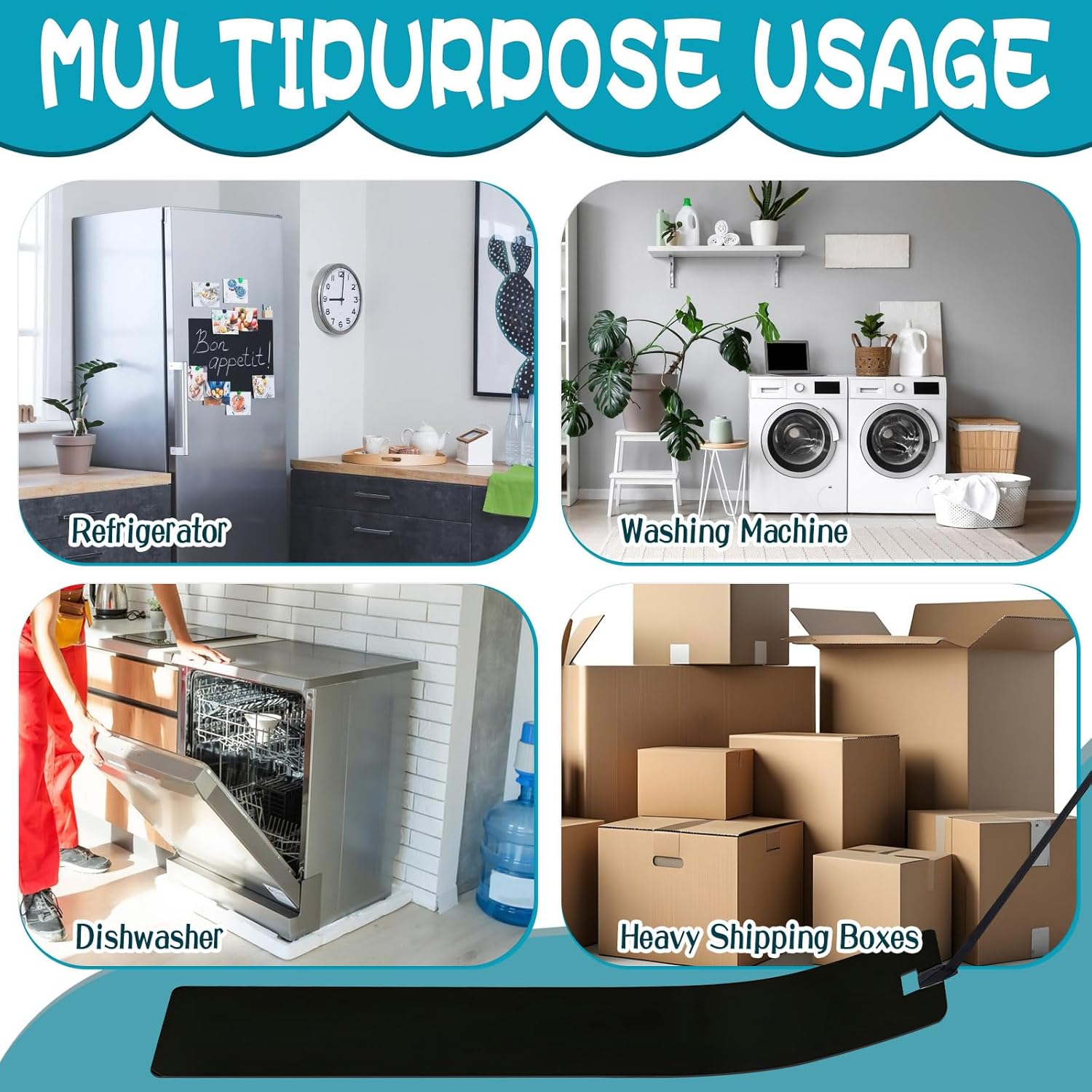 2 Pcs Appliance Sliders for Kitchen Appliances, Plastic Appliance Mover with Pull Strap & Protective Glove, Furniture Moving Slides for Tile Floors and Hardwood Floors, Glides Easily - 48.4" x 7.9"