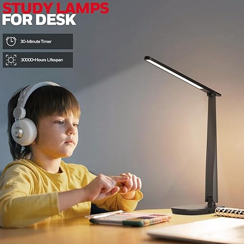 Miniatura 6 de Honeywell Lámpara de escritorio LED para oficina en casa, luz de cuidado de los ojos con 4 modos de color y control táctil, puertos de carga USB