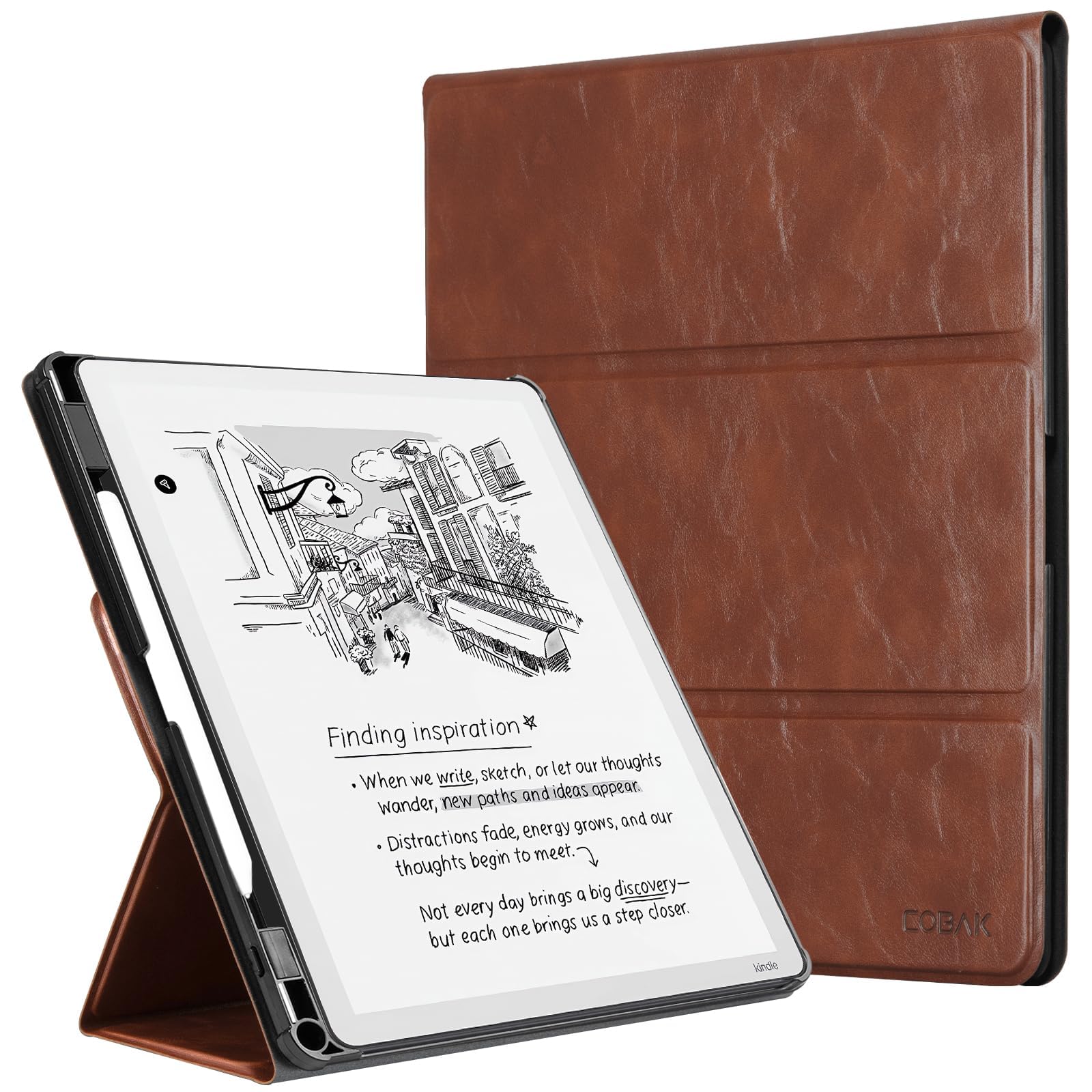 CoBak Case for 11" Kindle Scribe 3rd Generation 2025, Kindle Scribe Colorsoft with Two Viewing Angles - All New PU Leather Cover with Auto Sleep Wake, Pen Holder. Vintage Brown