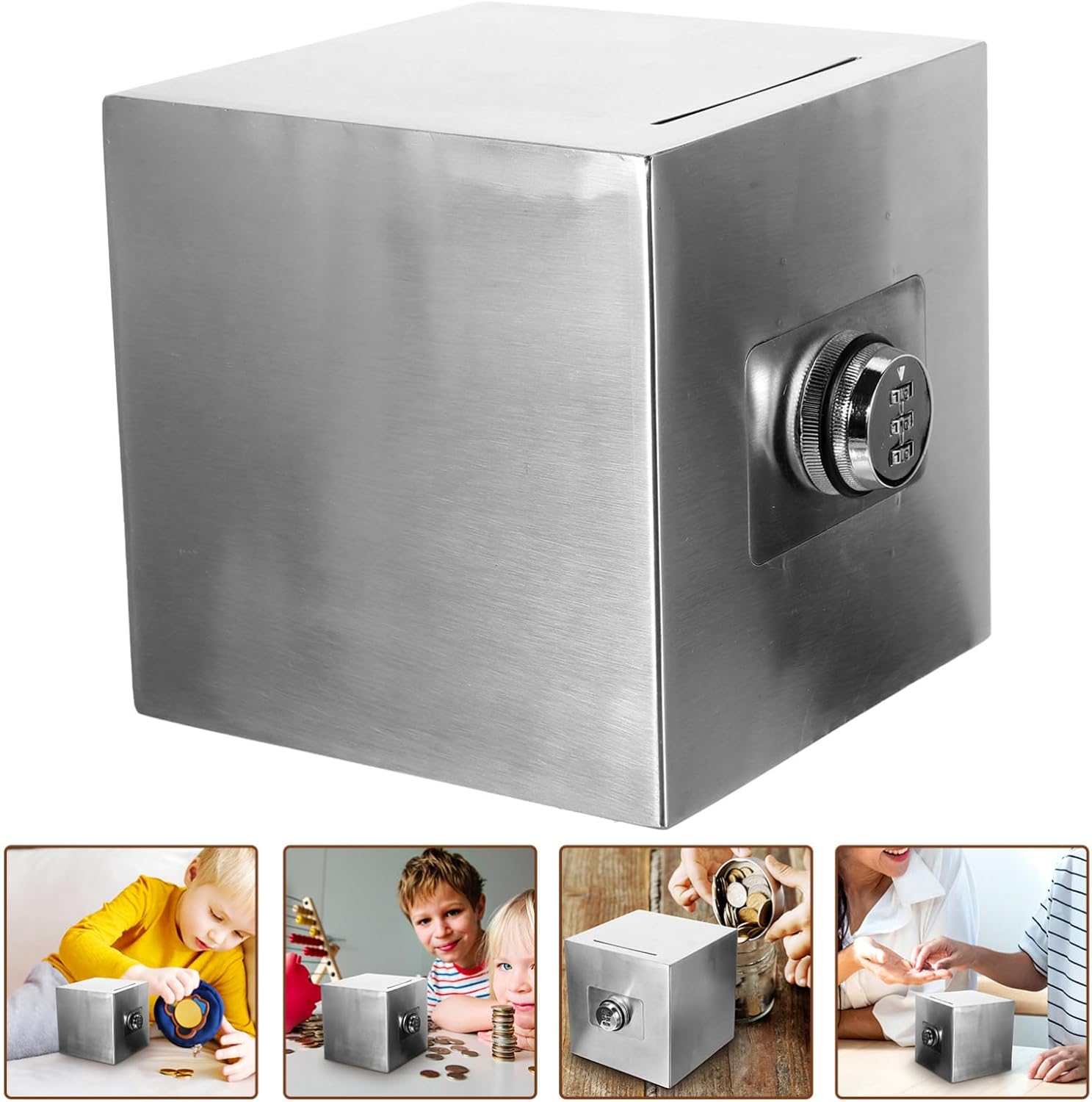 Zerodeko Stainless Steel Piggy Bank Large Coin Bank for Year Old Door Lock Boys and Girls