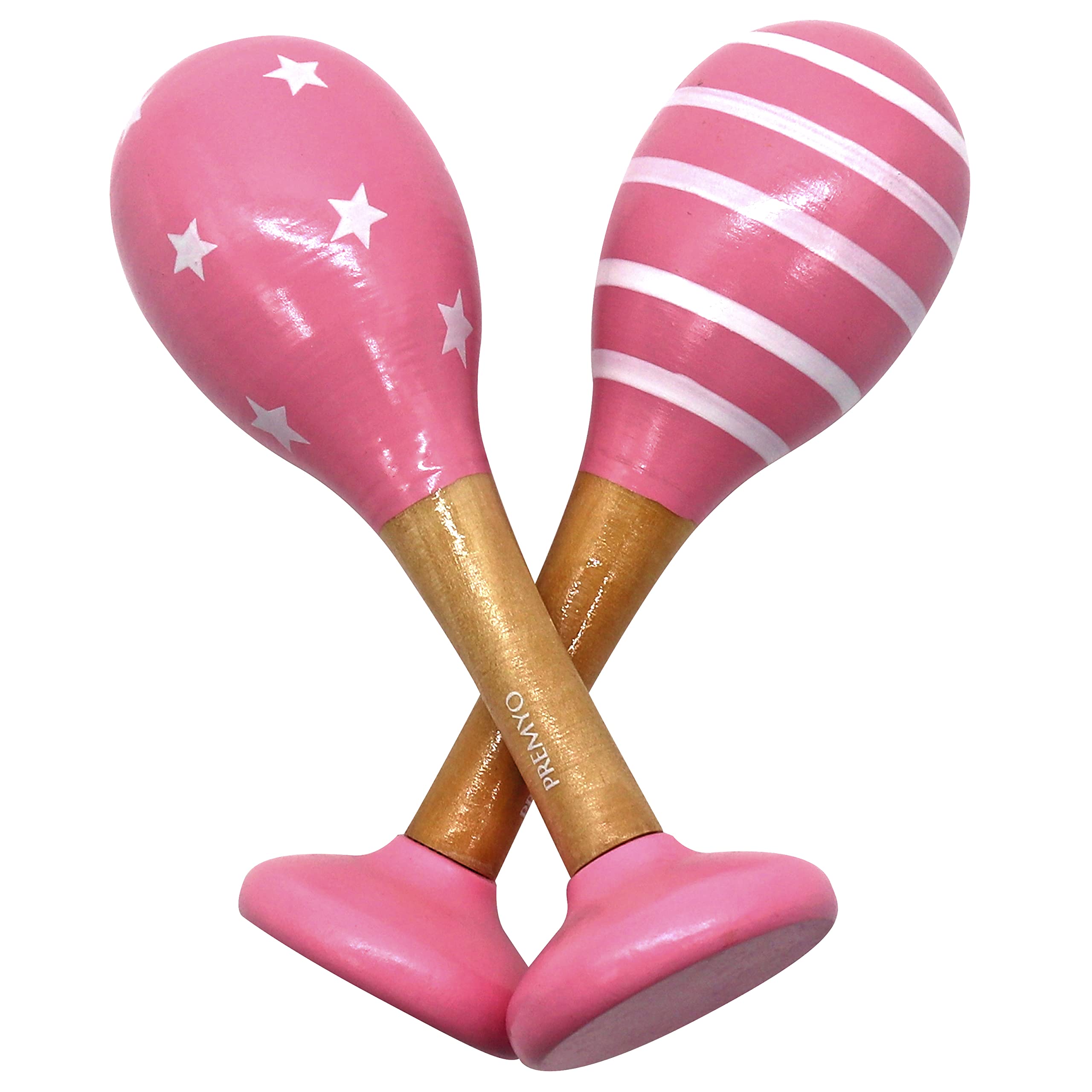 PREMYO Sonajeros Bebé Maracas - Juguete de Madera Infantiles - Instrumentos Musicales para Niñas - Rosa Blanco