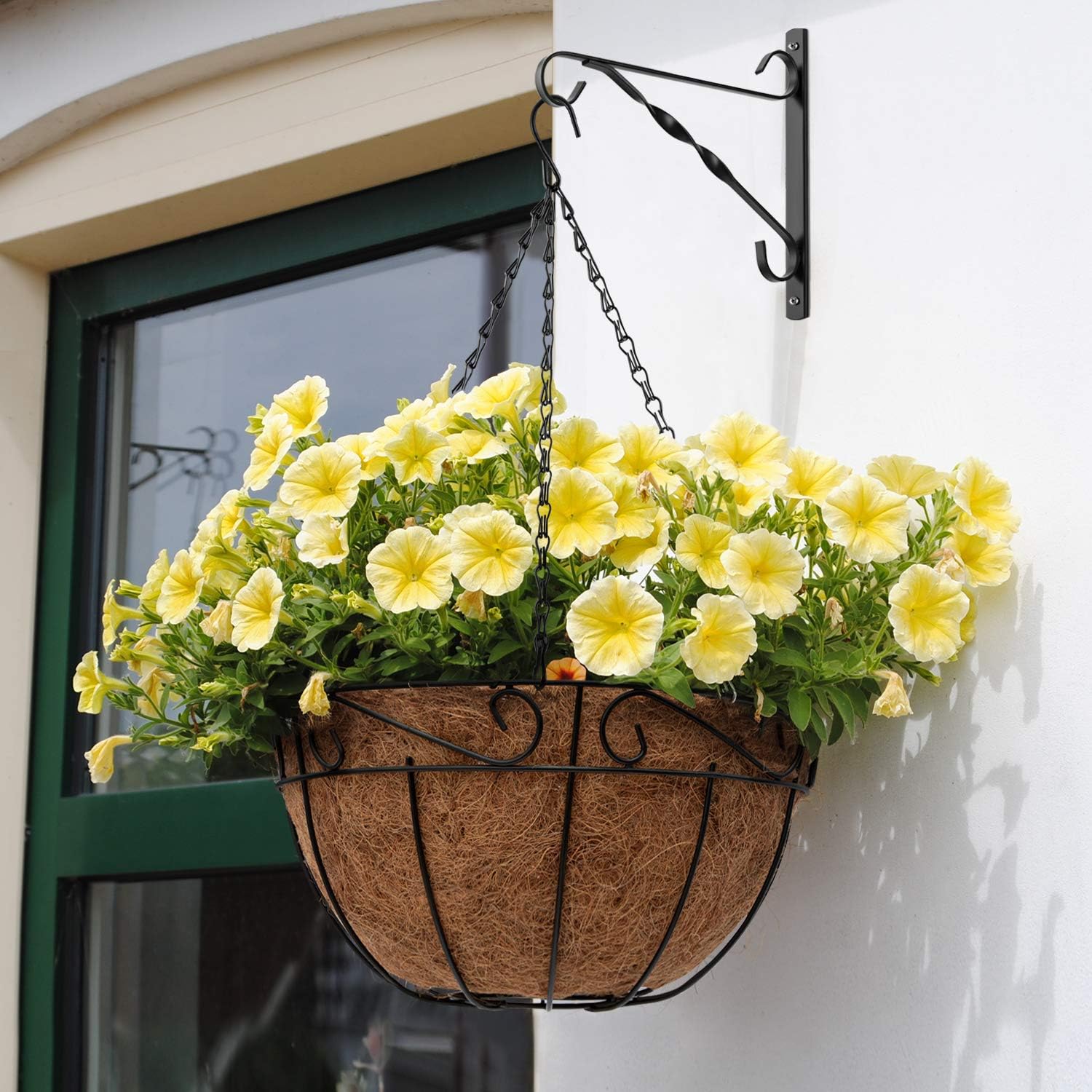 Amagabeli 2 Pack Hanging Plants Bracket 10'' Wall Planter Hook Flower Pot Bird Feeder Wind Chime Lanterns Hanger Patio Lawn Garden for Outdoor Indoor Shelf Fence Screw Mount Against Door Arm Black