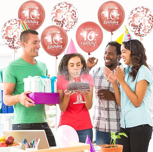 Miniatura 3 de Globos de cumpleaños número 16, 15 globos de oro rosa de feliz cumpleaños número 16, decoraciones de fiesta de cumpleaños número 16 para niñas y