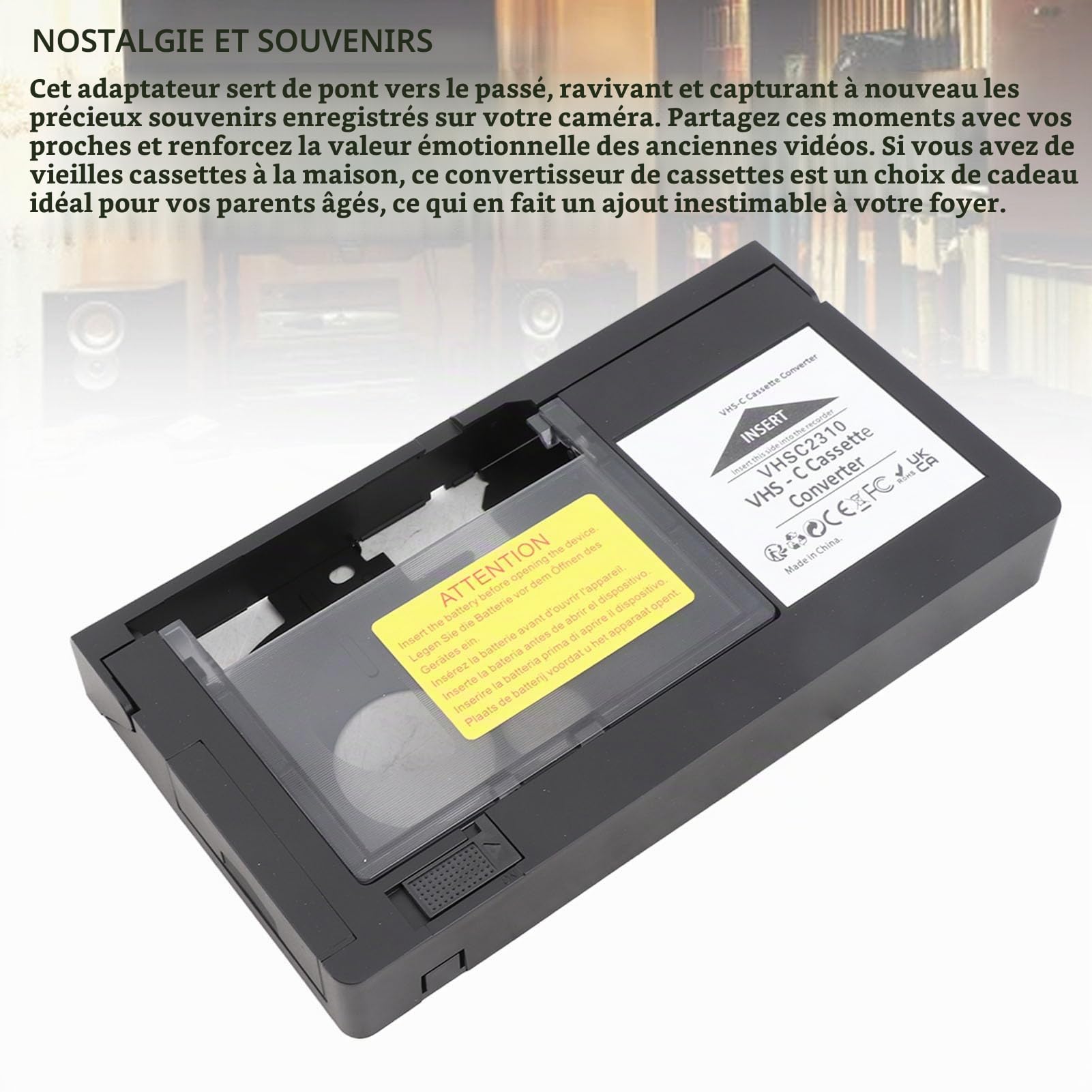 Adaptateur de Cassette, Support de Lecture de Lecture VHS Boîte de Convertisseur de Cassette SVHS CAMCRODERS Mini DV HI8 avec Mécanisme électrique pour S C et Bandes