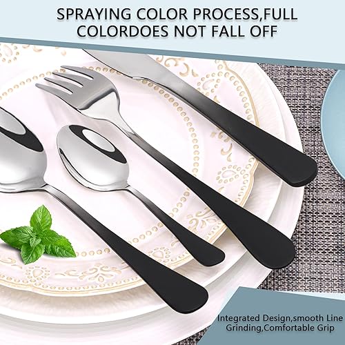 Miniatura 4 de Juego de cubiertos de 24 piezas, juego de cubiertos de acero inoxidable con soporte para cubiertos, moderno juego de vajilla para comer incluye