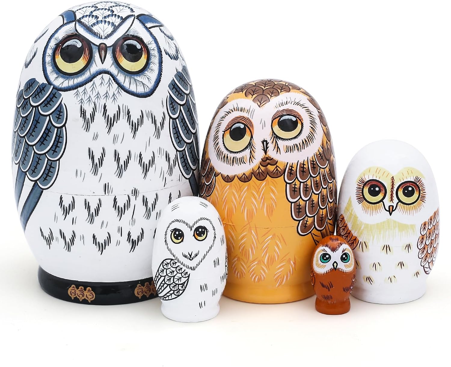 Owl Nesting Dolls-5 Pcs Handmade Wooden Russian Matryoshka Dolls, Cute Egg-Shaped Owl Set for Kids, Christmas, Birthday