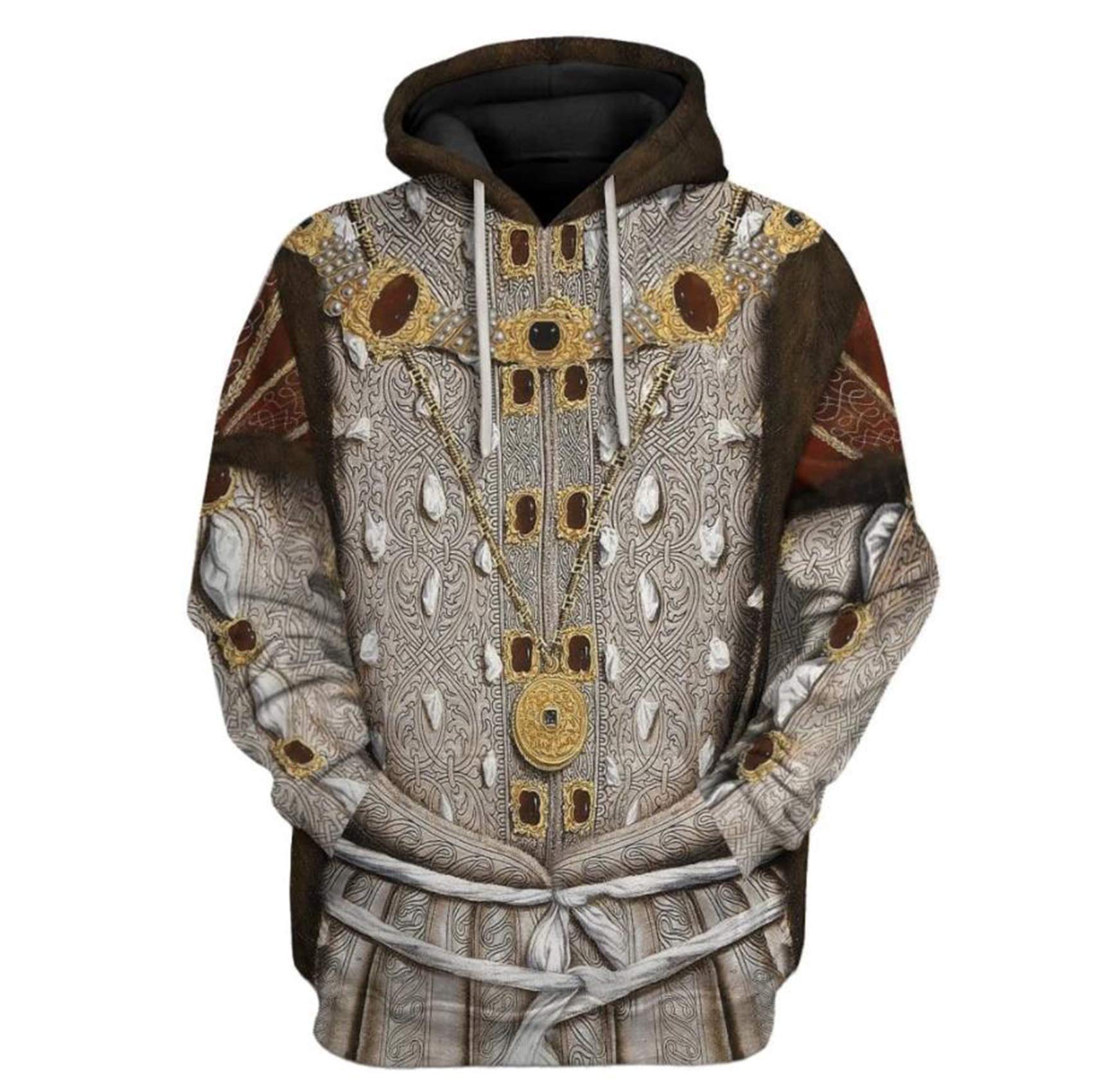 Uyecos Historical Hoodie Revolutionary War Uniform Costume 3D Printed Army Jacket Halloween Costume, Henry VIII of England, L