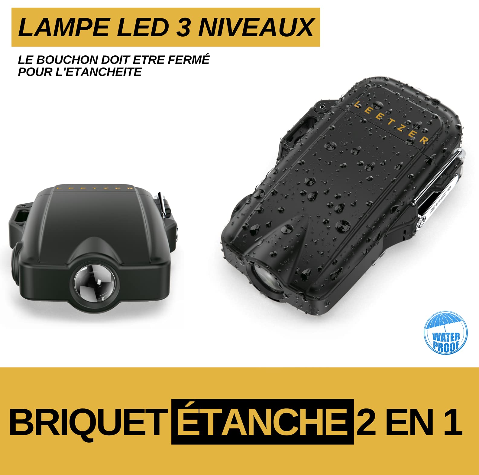 Briquet électrique LEETZER 2 En 1 – Lampe Torche, étanche, USB Rechargeable, Cadeau Homme/femme