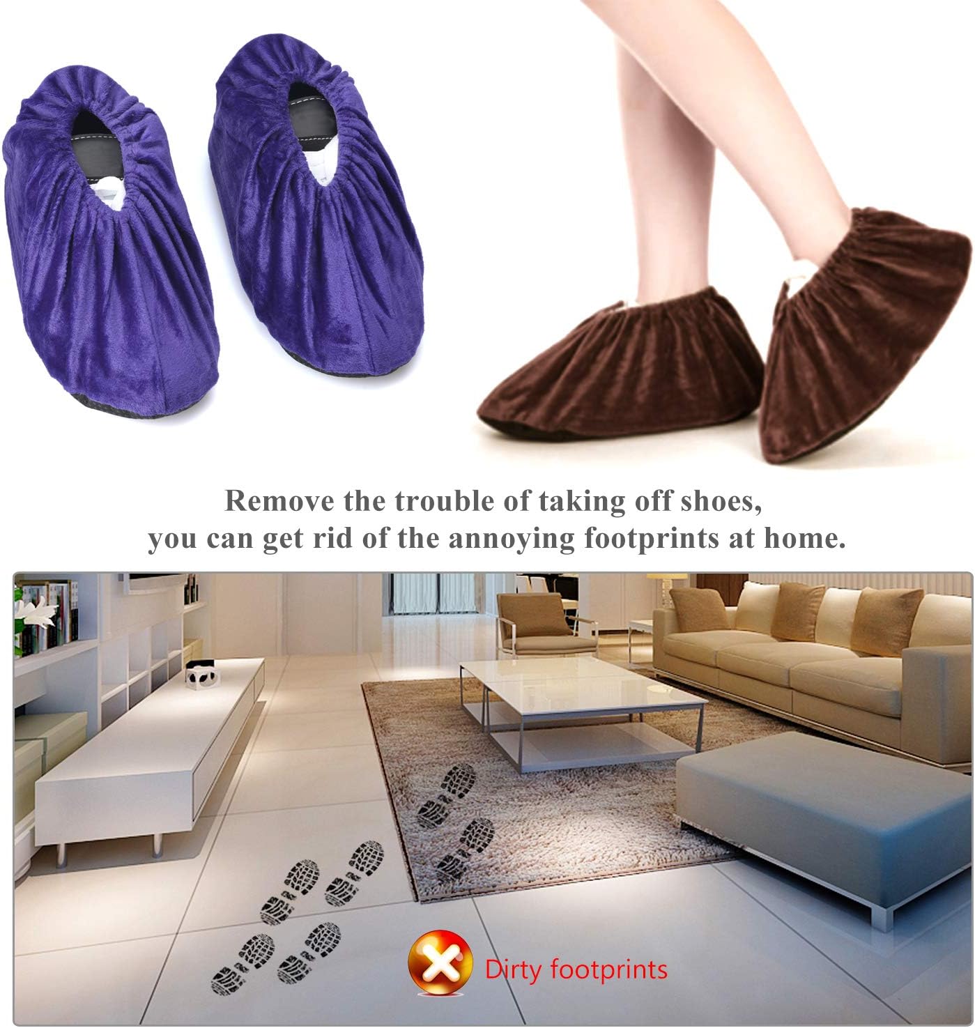PlasMaller 5 Pairs Non Slip Washable Reusable Shoe Covers For Household Thickened Boot Covers, 5 Colors, L image 2