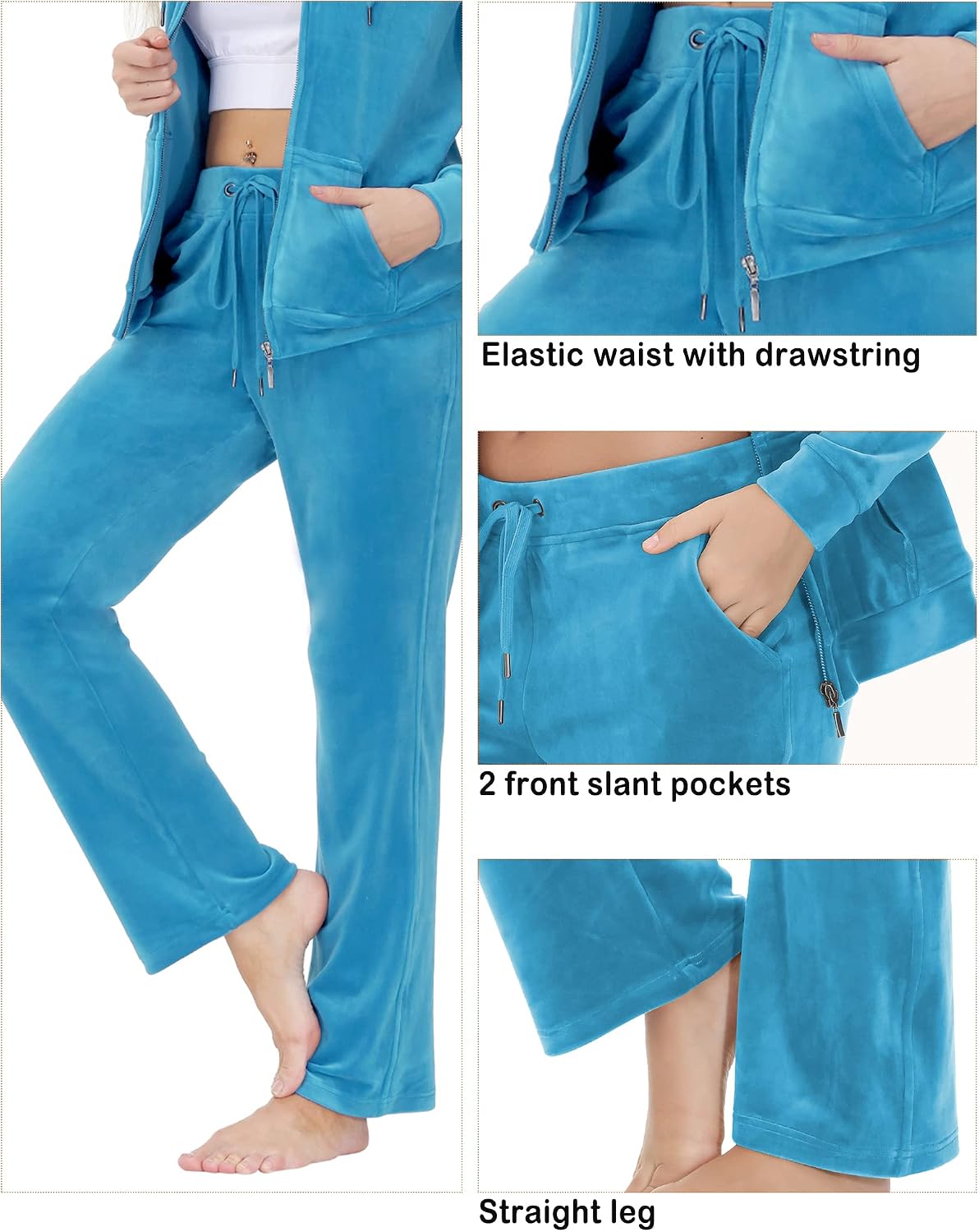 COZZYON Velour Tracksuit Womens 2 Piece Velvet Sweatsuits Set Full Zip Hoodie Sweatpant Set