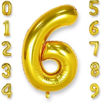 AULE Balloon Number 6 Gold 40 Inch Foil Balloon Helium 0-60 Helium