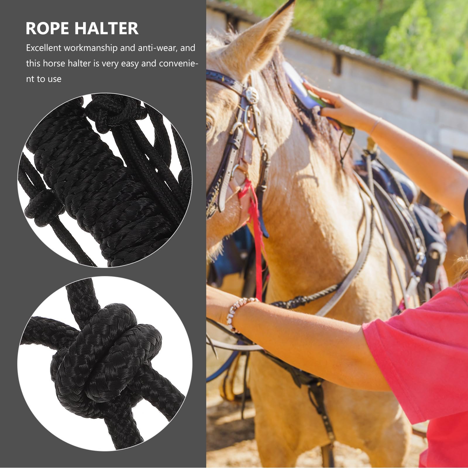 FOMIYES Cavezza per Cavalli in Corda Resistente, Collare da Equitazione Professionale in Poliestere, Cavezza Pratica Completa Nodi Regolabili, Accessorio per Controllo Sicuro del Cavallo,