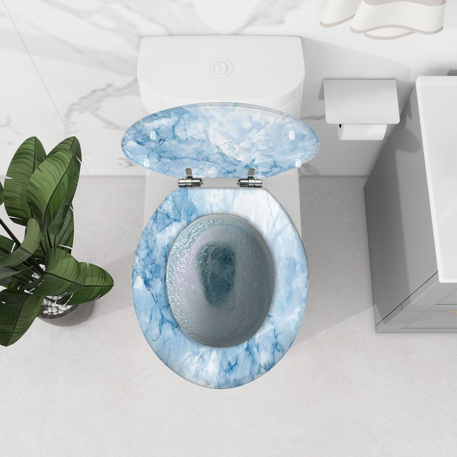 Sedile WC rotondo generico con coperchio a sgancio rapido e chiusura
