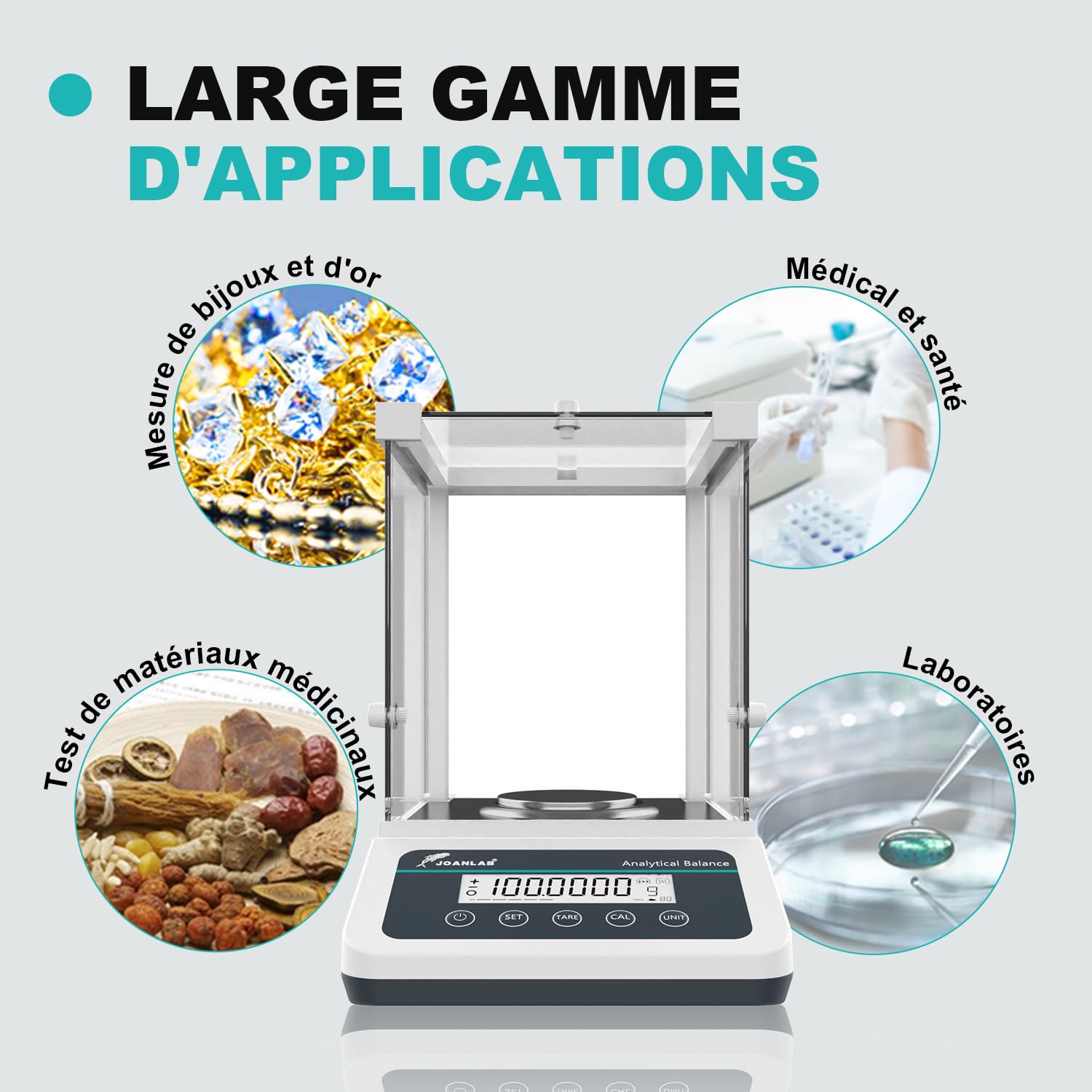 JOANLAB Balance Analytique 120g x 0.1mg, Balance de Laboratoire Professionnelle avec Calibration Externe, 0.0001g de Précision pour Laboratoire, Bijouterie