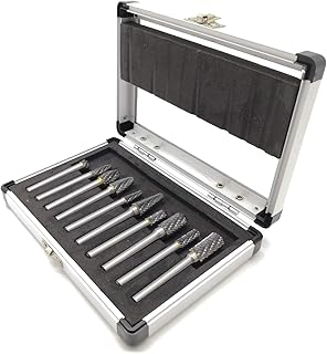 10Pcs Carbide Burrs Set 1/4" Shank, Double Cut Die Grinder Bits, Assorted Solid Tungsten Carbide Rotary Burr Set for Wood Carving Metal Working Polishing Engraving Drilling