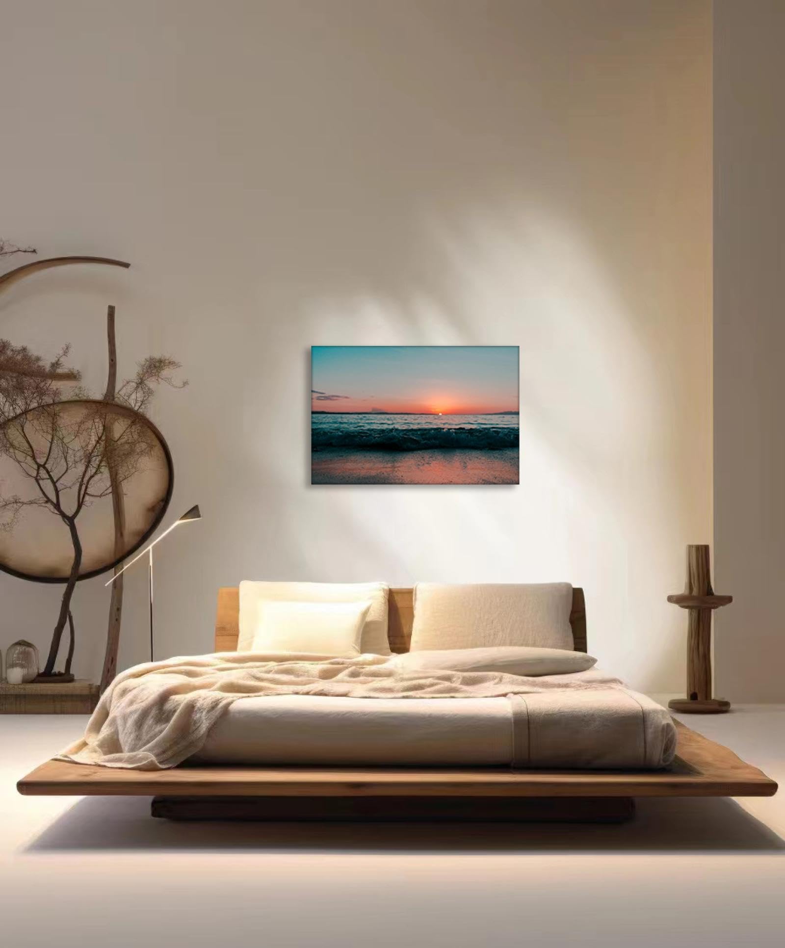 GRASKY Strand sonnenuntergang bild sonnenuntergang bild auf leinwand wandbilder landschaftsbilder mit rot Leinwandbilder Meer, Sonne Wohnzimmer Deko Kunstdrucke 60x90cm(24x35 Zoll), rahmenlos