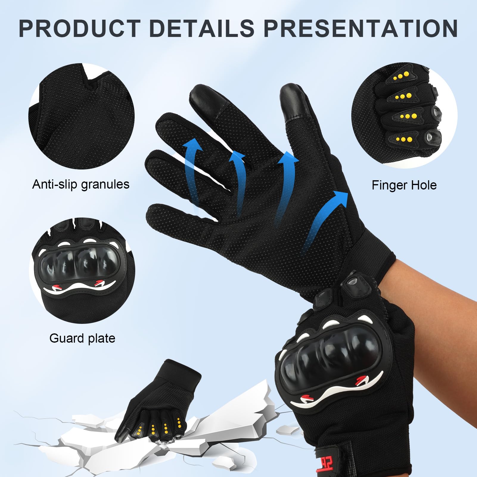 Gants Moto été Homme Avec Protection - Respirants, écran Tactile, Knuckle Protection - Pour Cross, Scooter, Ville