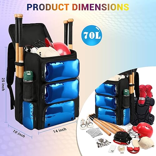Miniatura 2 de Bolsa de béisbol mochila de softbol, bolsa de béisbol de gran capacidad con múltiples bolsillos, bolsa de equipo de béisbol mochila con