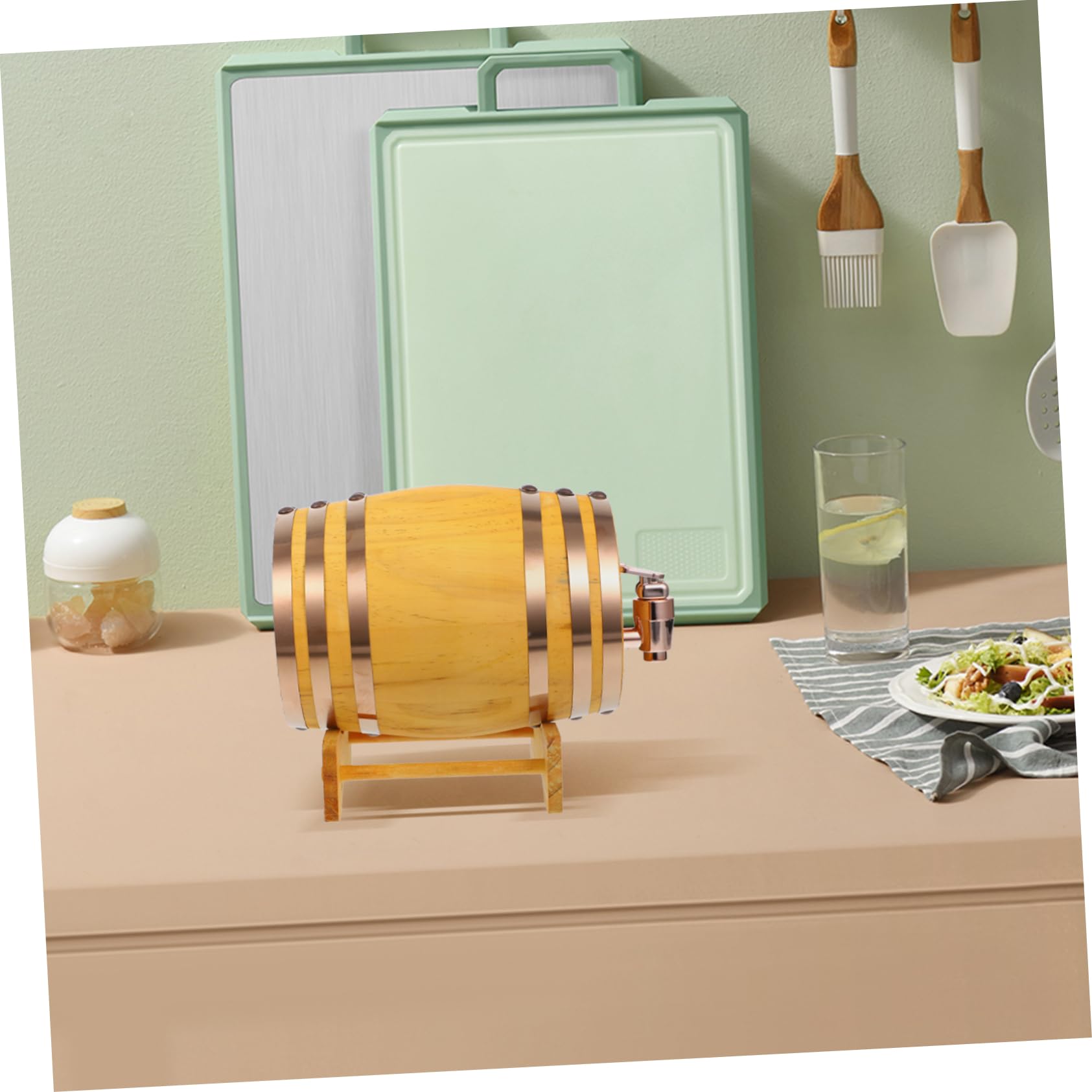 Botte in Legno da 1l Rubinetto in Resina e Supporto, Design Vintage e Compatto per Vino e Degustazione