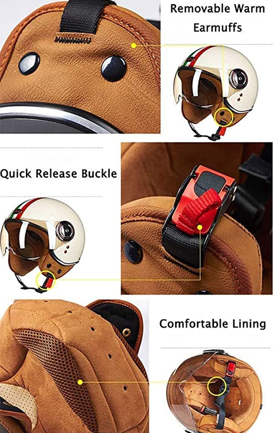 Casco Abierto para Motocicleta, Medio Casco, Aprobado por Dot/ECE, Protección para Motocicleta con Visera para El Sol, Estilo Retro Vintage