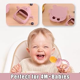 Baby Fruit Feeder & Breastmilk Popsicle Mold Set - 3 Pack Silicone Teething Relief Kit with Food Feeder Pacifier, Freezer Tray with Lid & Baby Teether (Blush)
