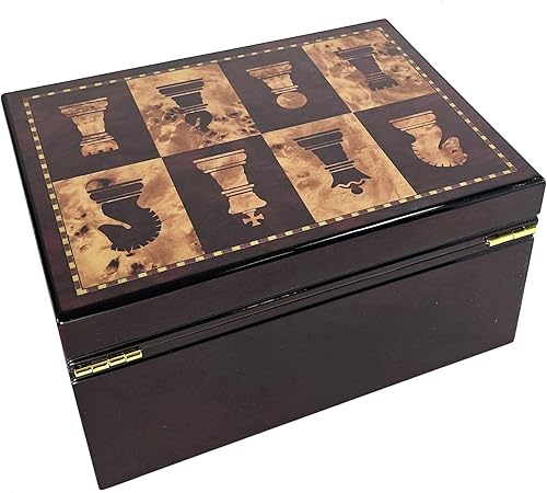 Miniatura 3 de Caja de almacenamiento grande de ajedrez con bloqueo de color cereza y madera de Burlwood para hombres de hasta 4 3/4 pulgadas