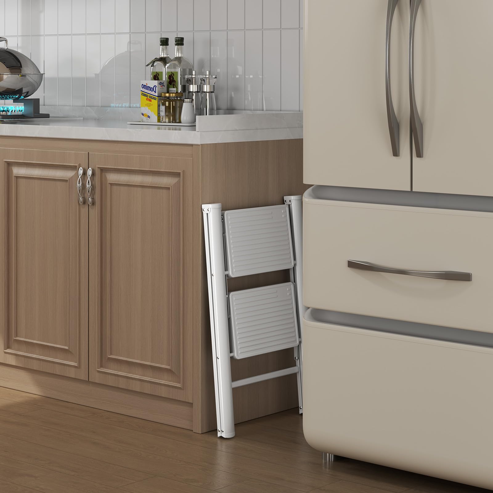 KINGRACK échelle Pliante 2 marches sans Rampe, 150 kg Blanc