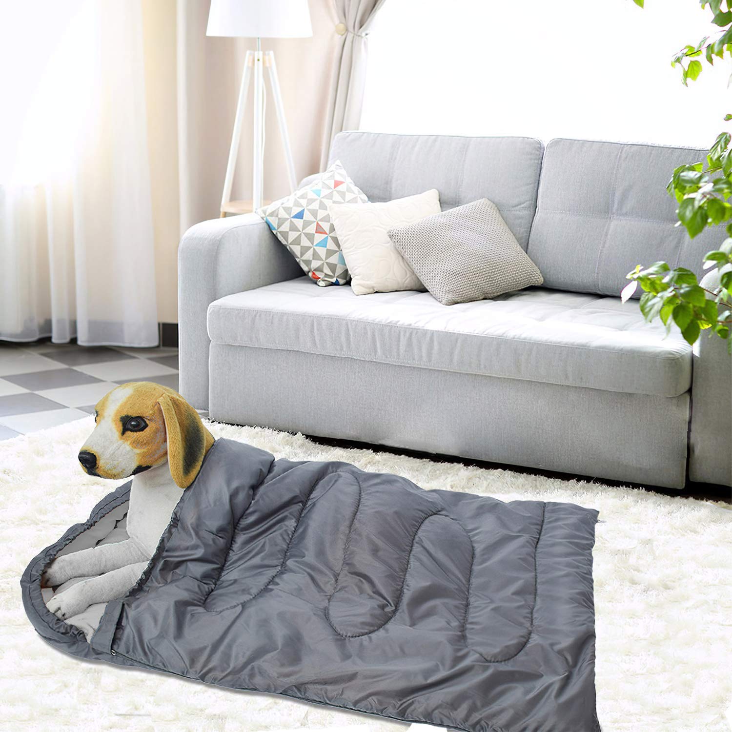 Saco de dormir para perro, impermeable, cálido, plegable, con bolsa de almacenamiento para interiores y exteriores, viajes, camping, senderismo, mochila (43 pulgadas de largo x 27 pulgadas)