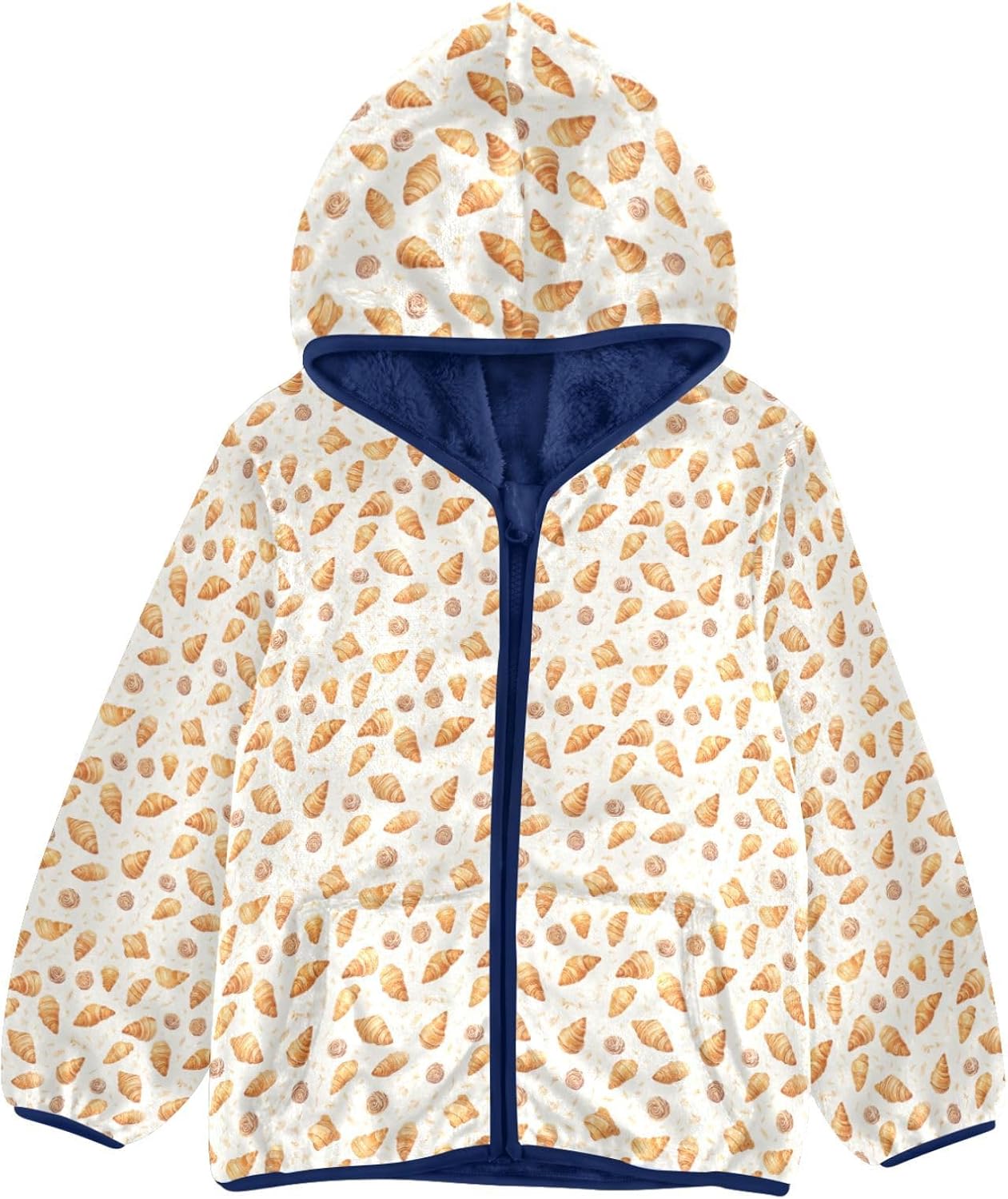 Croissant Flowers Boys Fleece Coat,Children's Zip-Up Hoodie Jacket,Baby Warm Fashion Outerwear 3-10T,A113284