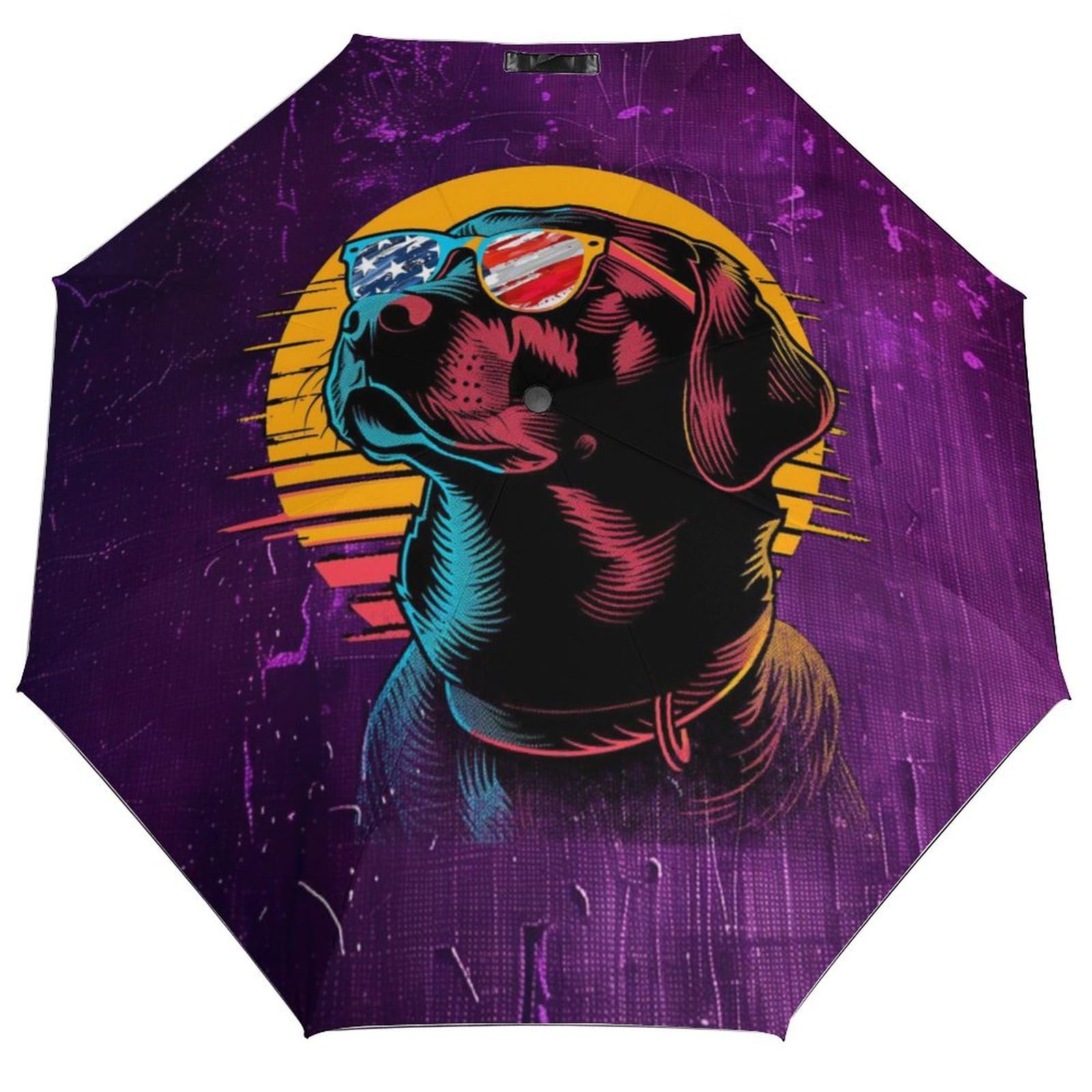 NBKGRJHIO Labrador Sunglasses American Flag Windproof UV Umbrella Auto Open Close 3 Folding Strong Durable Compact Sun Umbrella Lightweight