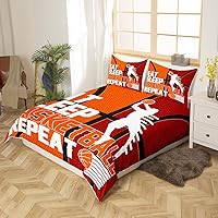 Vista 3 de Feelyou Eat Sleep - Juego de ropa de cama de baloncesto para niñas y niños, funda de edredón de baloncesto, funda de edredón para jugadores, funda