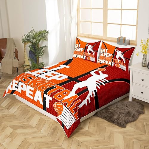 Miniatura 3 de Feelyou Eat Sleep - Juego de ropa de cama de baloncesto para niñas y niños, funda de edredón de baloncesto, funda de edredón para jugadores, funda