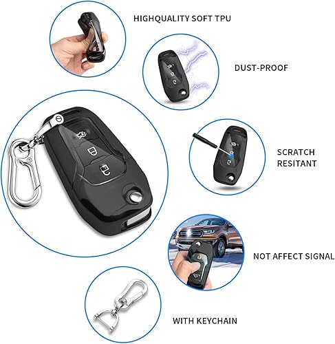Miniatura 3 de QBUC Funda para llavero Ford, protector de TPU compatible con Ford F150 F250 2015 2016 2017 2018 2019, Focus 3 Escort Kuga Everest Fiesta Mustang