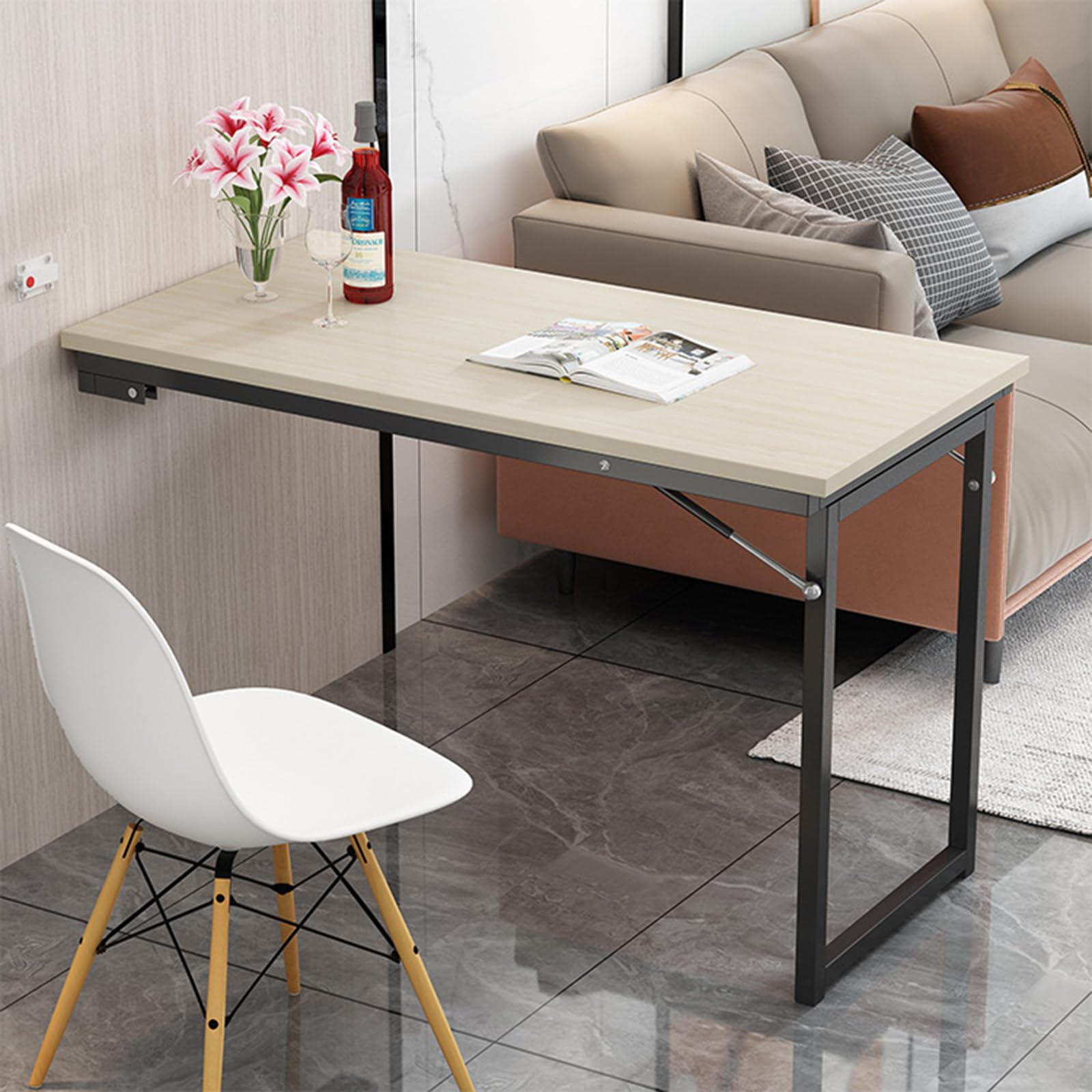 Escritorio plegable para montaje en pared, mesa para portátil de espacio pequeño, banco de trabajo ajustable para oficina en casa, 120 x 60 x 75 cm, perfecto para una vida compacta y trabajo remoto