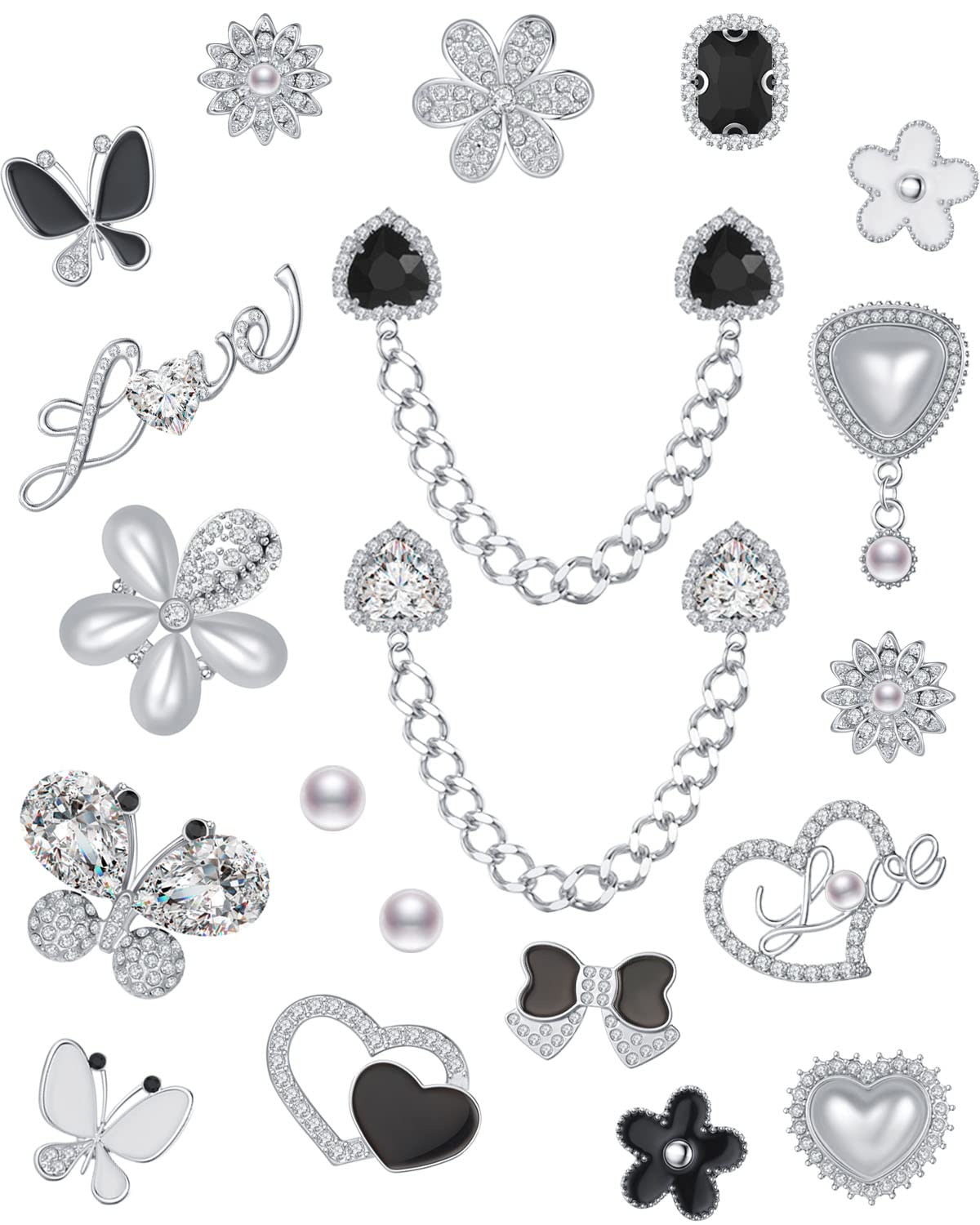 20Pcs Gold/Silver Bling Shoe Charms for Girls Women,Designer Jewelry Shoe Charms Flower Pearl Rhinestone Chain Shiny Shoe Charms with Buttons Adult Jewels Shoe Decoration Luxury Clog Charms Accessories