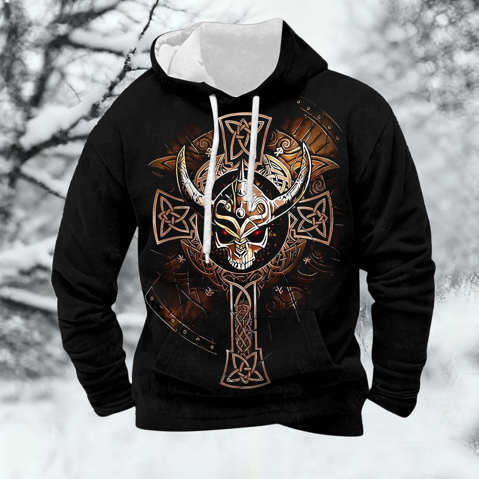 Felpa con cappuccio vichingo, da uomo, vintage, con tasche, casual, a maniche lunghe, con cappuccio, stampa 3D, mitologia nordica, felpa con cappuccio Hip Hop