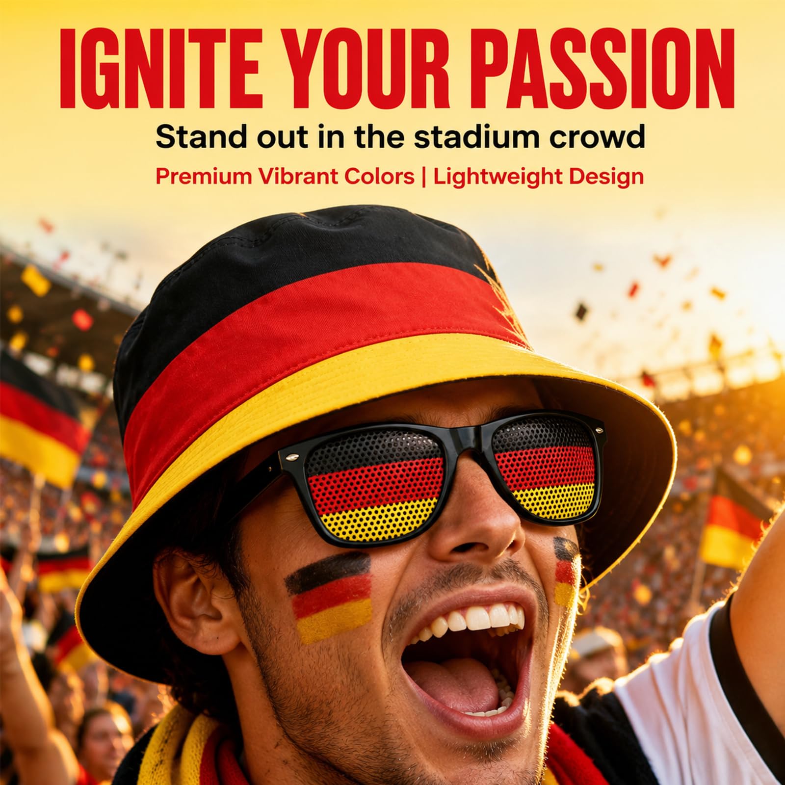 Juego de 2 piezas de artículos para fans de Alemania, accesorios del Mundo con gorra de Alemania, gafas para fiestas de fútbol