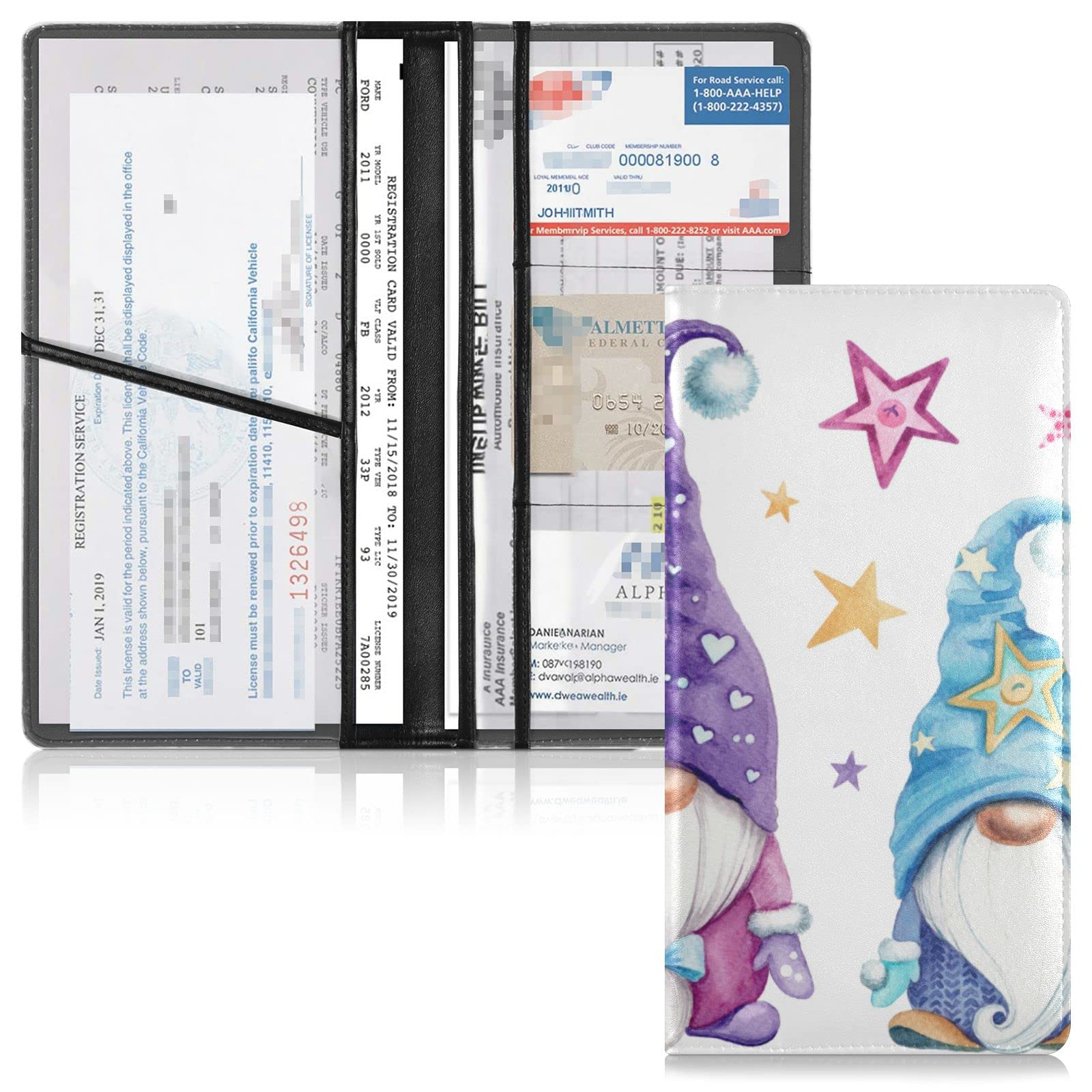 Bolaz Car Registration and Insurance Holder-Magic Gnomes Leather Auto Registration and Insurance Card Holder-Vehicle Glove Box Organizer for Driver's License(228vb4h)