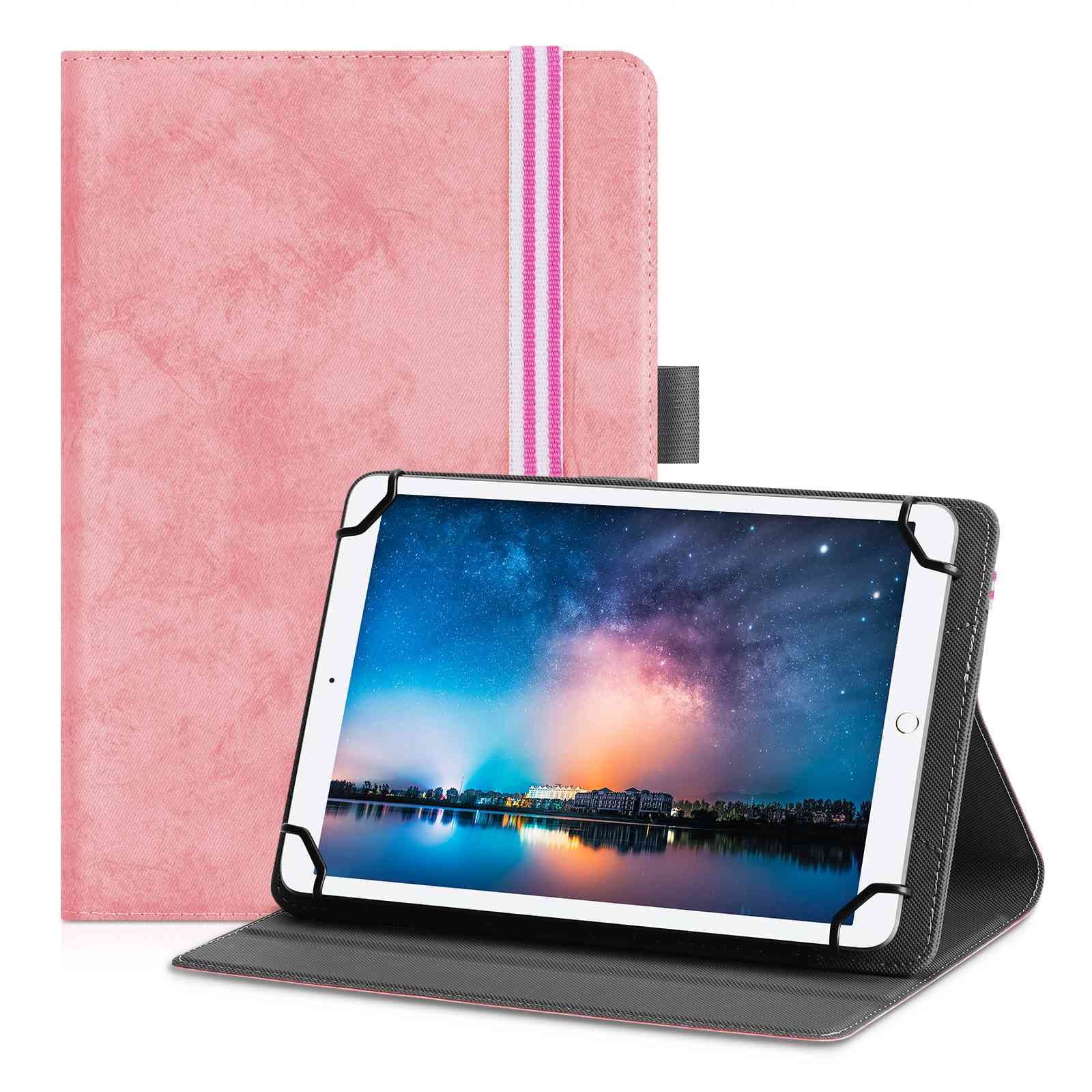 UrbanX Universal Tablet Case For 7-8 Inch Tablets - Baby Pink Folio Cover With 360° Kickstand